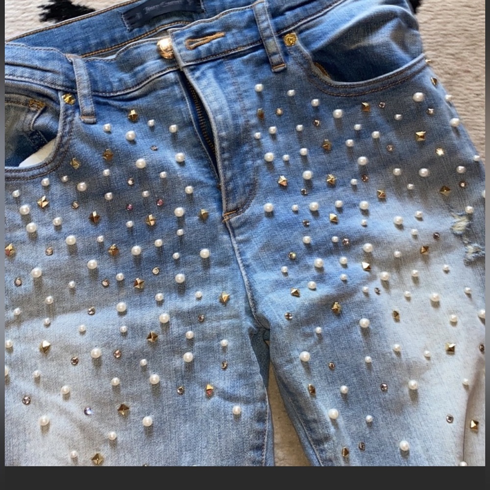 Juicy Couture DistressedJeans Pearls Rhinestones Studs Size 27 Vintage